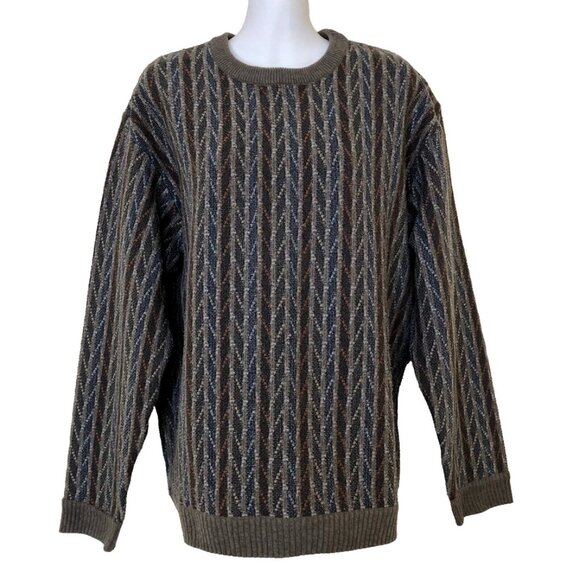 Jantzen Pullover Knit Sweater Geometric Stripe Acrylic Wool Blend Vintage 90s - Picture 1 of 6